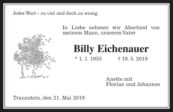 Traueranzeige von Billy Eichenauer von Wetterauer Zeitung