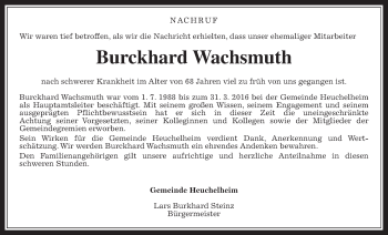 Traueranzeige von Burckhard Wachsmuth von Giessener Allgemeine, Alsfelder Allgemeine