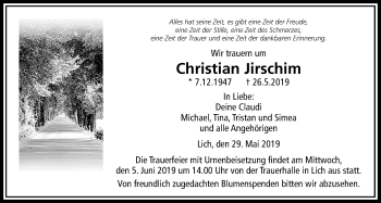 Traueranzeige von Christian Jirschim von Licher Wochenblatt