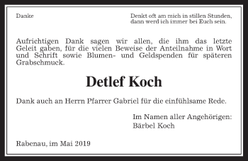 Traueranzeige von Detlef Koch von Rabenauer Zeitung