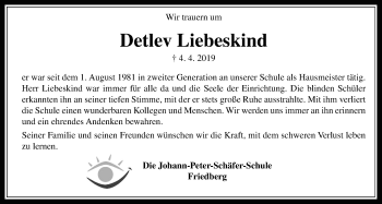Traueranzeige von Detlev Liebeskind von Wetterauer Zeitung
