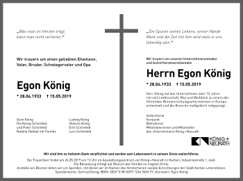 Traueranzeige von Egon König von Bad Vilbel/Karben