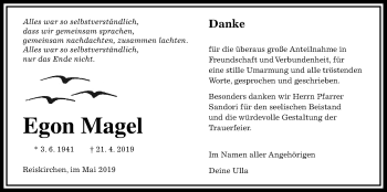 Traueranzeige von Egon Magel von Giessener Allgemeine, Alsfelder Allgemeine