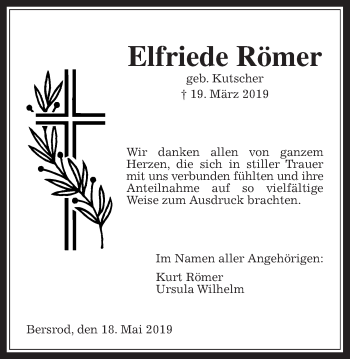Traueranzeige von Elfriede Römer von Giessener Allgemeine, Alsfelder Allgemeine