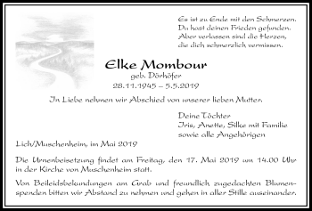 Traueranzeige von Elke Mombour von Licher Wochenblatt