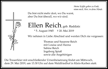 Traueranzeige von Ellen Reich von Bad Vilbel/Karben