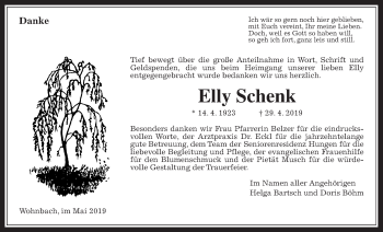 Traueranzeige von Elly Schenk von Wetterauer Zeitung