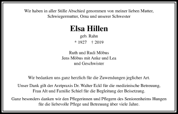 Traueranzeige von Elsa Hillen von Licher Wochenblatt