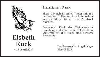 Traueranzeige von Elsbeth Ruck von Wetterauer Zeitung