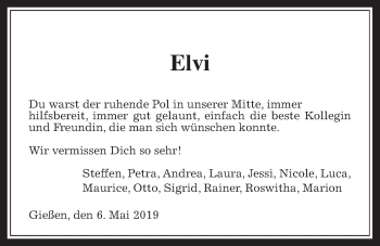 Traueranzeige von Elvi Momberger von Wetterauer Zeitung, Giessener Allgemeine, Alsfelder Allgemeine
