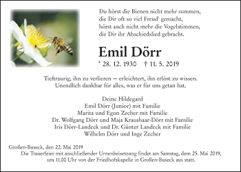 Traueranzeige von Emil Dörr von Giessener Allgemeine, Alsfelder Allgemeine