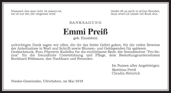 Traueranzeige von Emmi Prieß von Alsfelder Allgemeine