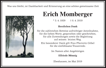 Traueranzeige von Erich Momberger von Alsfelder Allgemeine