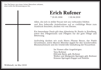 Traueranzeige von Erich Rufener von Wetterauer Zeitung