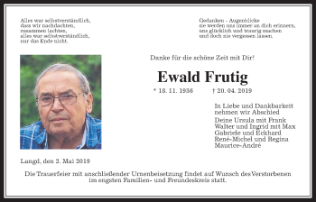 Traueranzeige von Ewald Frutig von Licher Wochenblatt