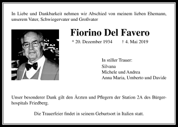 Traueranzeige von Fiorino Del Favero von Wetterauer Zeitung