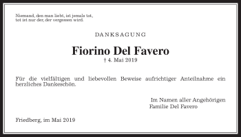 Traueranzeige von Fiorino Del Favero von Wetterauer Zeitung