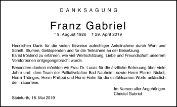 Traueranzeige von Franz Gabriel von Wetterauer Zeitung