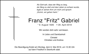 Traueranzeige von Franz Gabriel von Wetterauer Zeitung