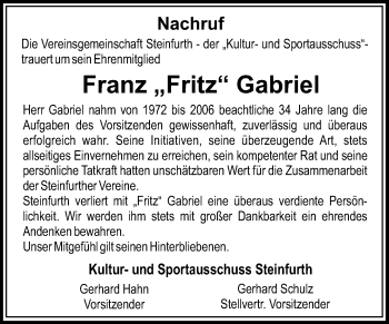 Traueranzeige von Franz Gabriel von Wetterauer Zeitung