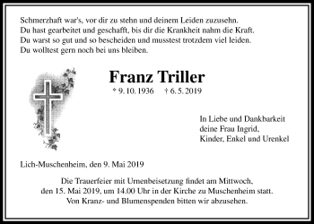 Traueranzeige von Franz Triller von Licher Wochenblatt