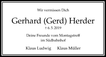 Traueranzeige von Gerhard Herder von Bad Vilbel/Karben