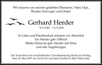 Traueranzeige von Gerhard Herder von Bad Vilbel/Karben
