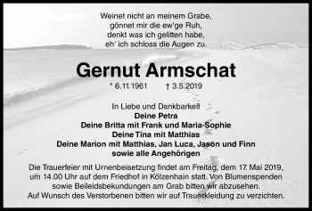 Traueranzeige von Gernut Armschat von Alsfelder Allgemeine