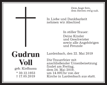 Traueranzeige von Gudrun Voll von Giessener Allgemeine, Alsfelder Allgemeine