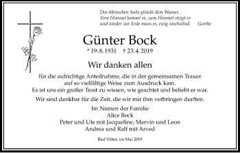 Traueranzeige von Günter Bock von Bad Vilbel/Karben