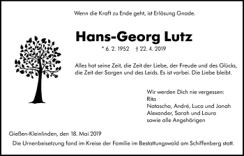 Traueranzeige von Hans-Georg Lutz von Giessener Allgemeine, Alsfelder Allgemeine