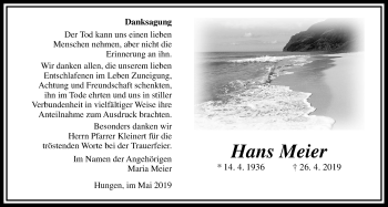 Traueranzeige von Hans Meier von Licher Wochenblatt