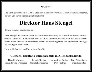 Traueranzeige von Hans Stengel von Giessener Allgemeine, Alsfelder Allgemeine