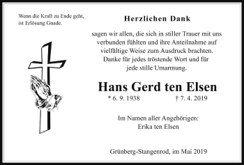 Traueranzeige von Hans Gerd ten Elsen von Giessener Allgemeine, Alsfelder Allgemeine