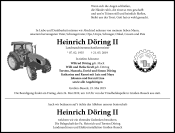 Traueranzeige von Heinrich Döring von Giessener Allgemeine, Alsfelder Allgemeine