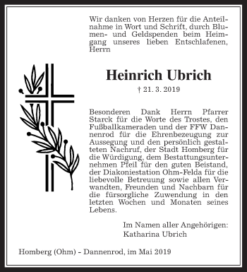 Traueranzeige von Heinrich Ubrich von Alsfelder Allgemeine