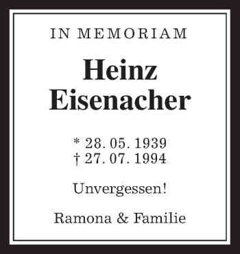 Traueranzeige von Heinz Eisenacher von Wetterauer Zeitung