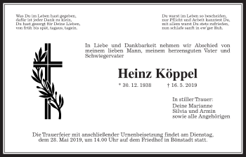 Traueranzeige von Heinz Köppel von Wetterauer Zeitung
