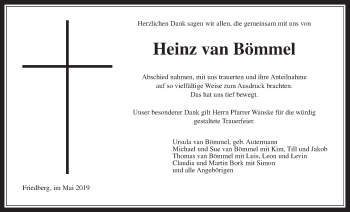 Traueranzeige von Heinz van Bömmel von Wetterauer Zeitung