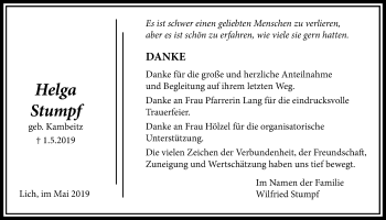 Traueranzeige von Helga Stumpf von Licher Wochenblatt