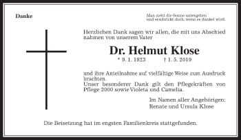 Traueranzeige von Helmut Klose von Wetterauer Zeitung