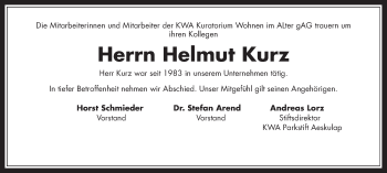Traueranzeige von Helmut Kurz von Wetterauer Zeitung