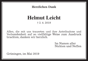 Traueranzeige von Helmut Leicht von Pohlheimer Nachrichten