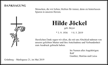 Traueranzeige von Hilde Jöckel von Heimatzeitung Grünberg + Laubach