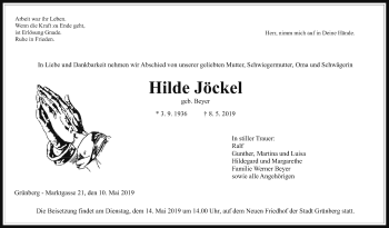 Traueranzeige von Hilde Jöckel von Giessener Allgemeine, Alsfelder Allgemeine