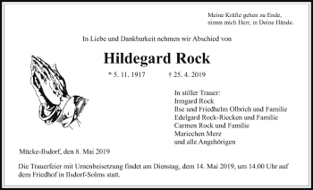 Traueranzeige von Hildegard Rock von Mücker Stimme