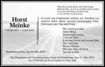 Traueranzeige von Horst Meinke von Giessener Allgemeine, Alsfelder Allgemeine