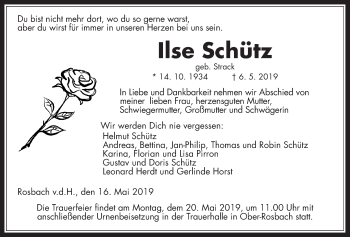 Traueranzeige von Ilse Schütz von Wetterauer Zeitung