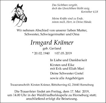 Traueranzeige von Irmgard Krämer von Bad Vilbel/Karben