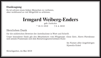 Traueranzeige von Irmgard Weiberg-Euders von Alsfelder Allgemeine
